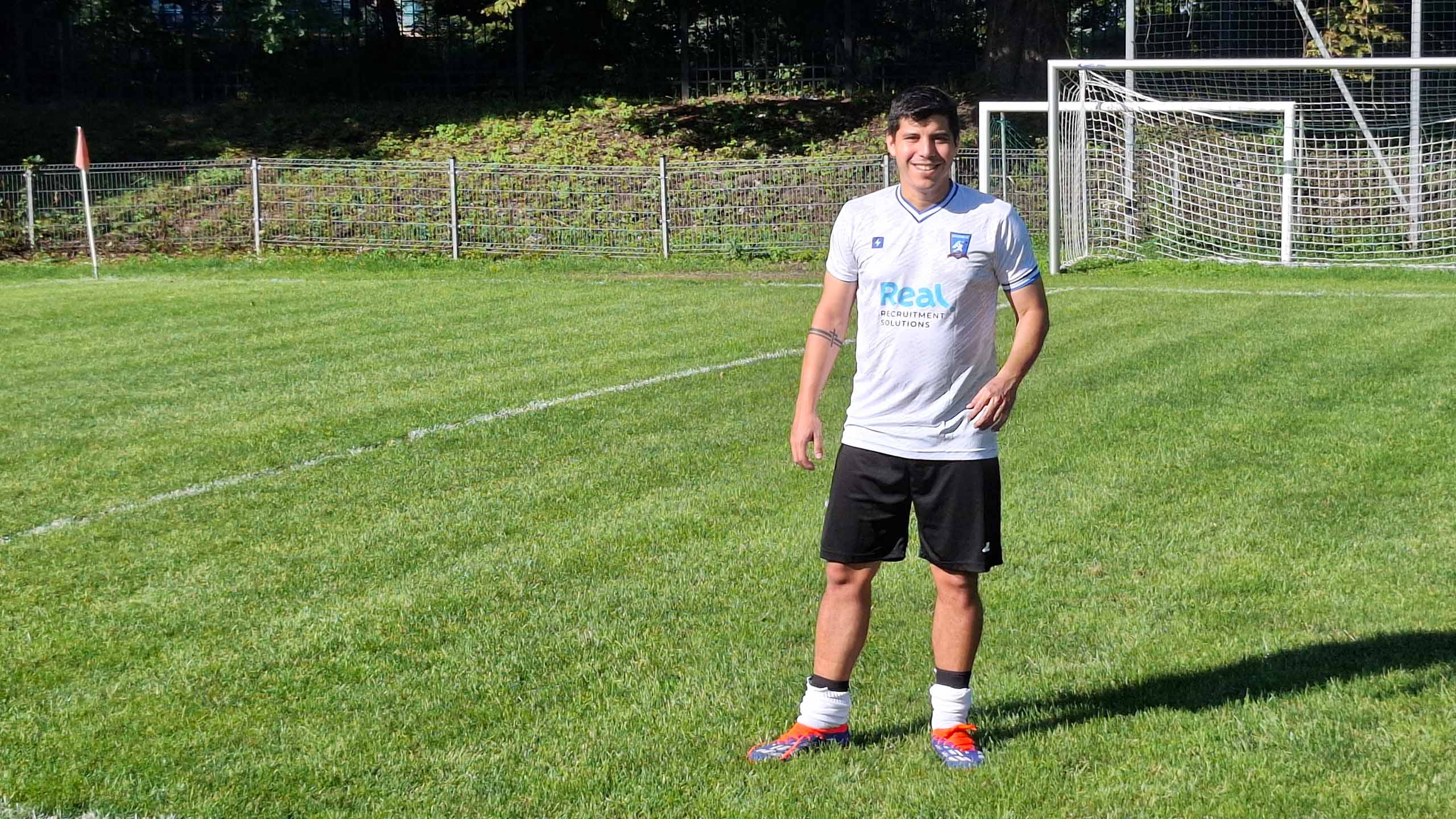 Alonso Villa-Garcia of Krakow Dragoons FC posing for a profile picture in a football pitch