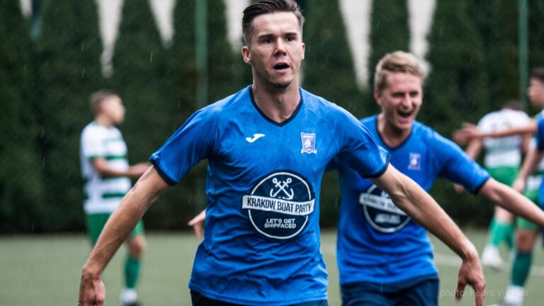 Adrian Paliś of Krakow Dragoons FC celebrating a goal