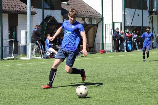 Jan Kołodziejski of Krakow Dragoons FC preparing a cross to the opponents box