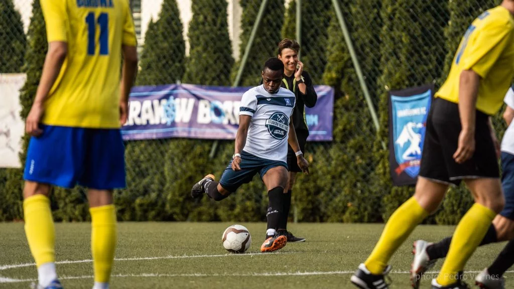 Flavio Nkola of Krakow Dragoons FC vs Albertus