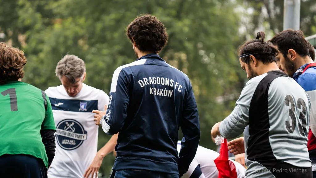 Krakow Dragoons FC team talk before match
