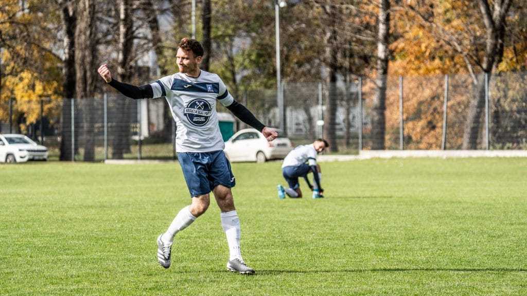 Michał Nowak of Krakow Dragoons FC celebrating a goal