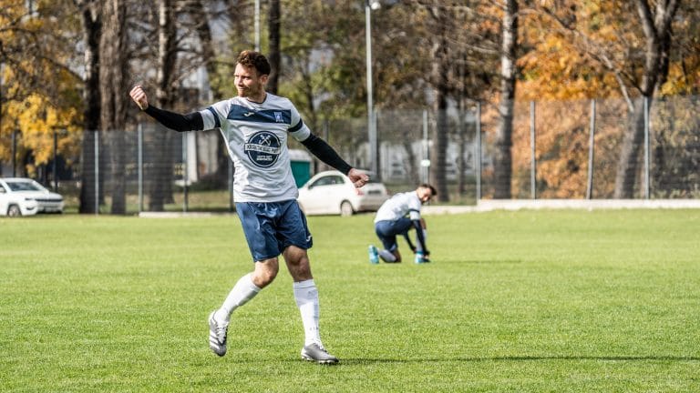 Michał Nowak of Krakow Dragoons FC celebrating a goal