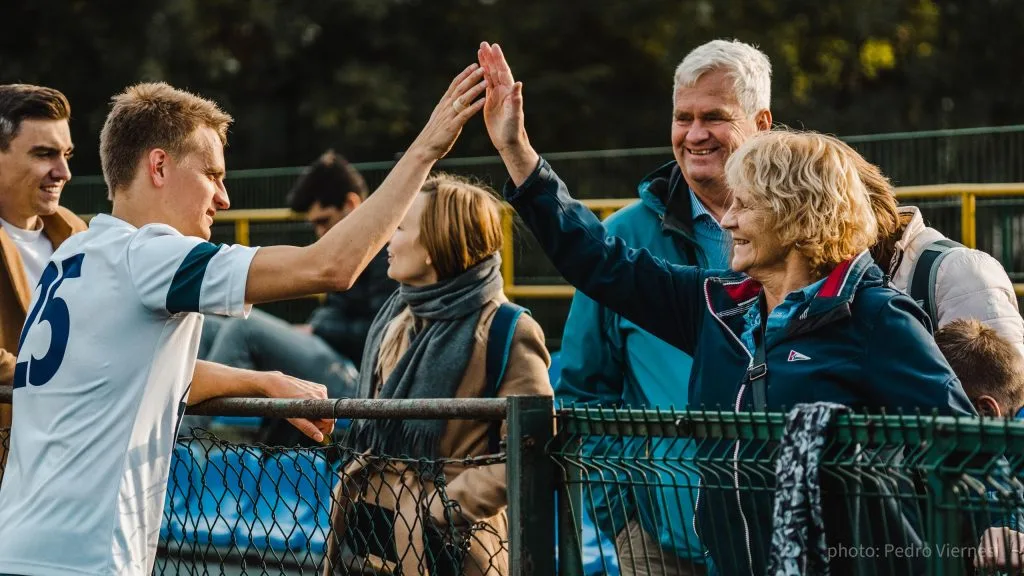 Rob Smits celebrates with family after Krakow Dragoons FC win