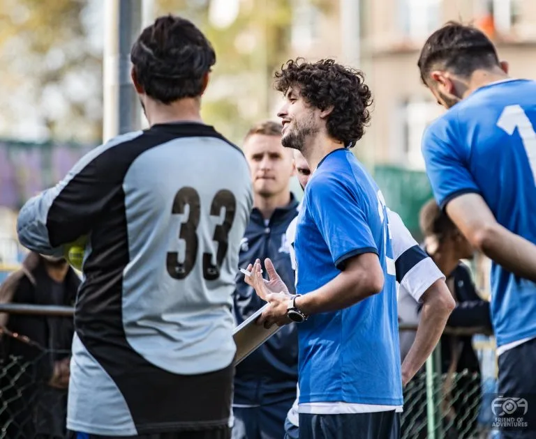 Hugo Cruz of Krakow Dragoons FC talking to the team