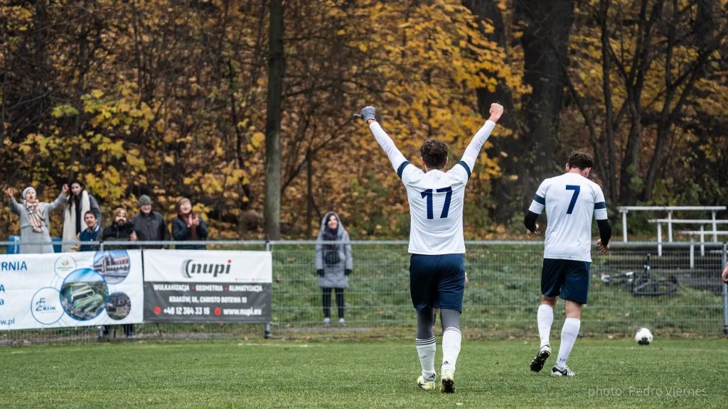 Krakow Dragoons FC celebrating win with fans