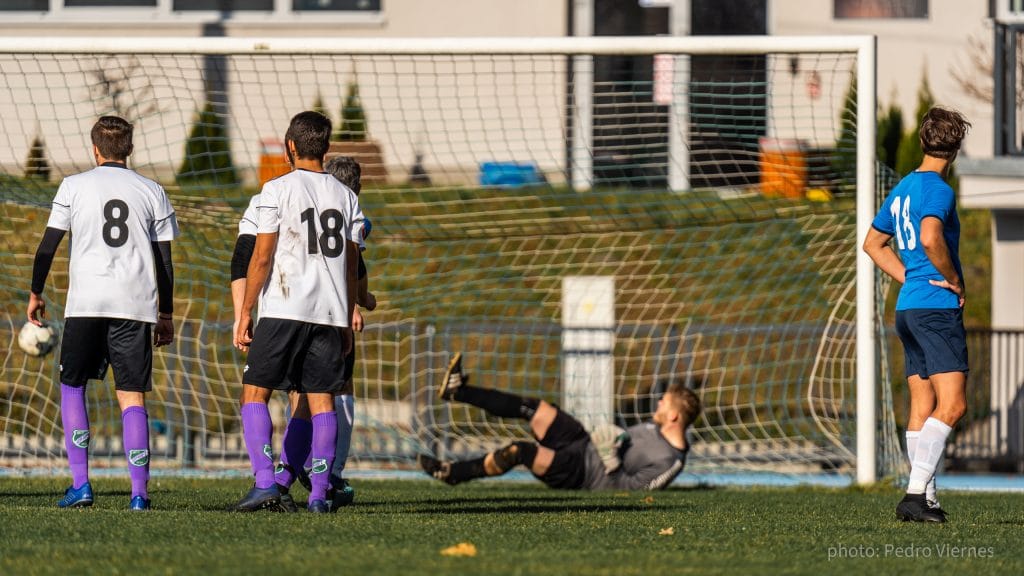 Krakow Dragoons FC scoring goal from penalty kick vs Wawel