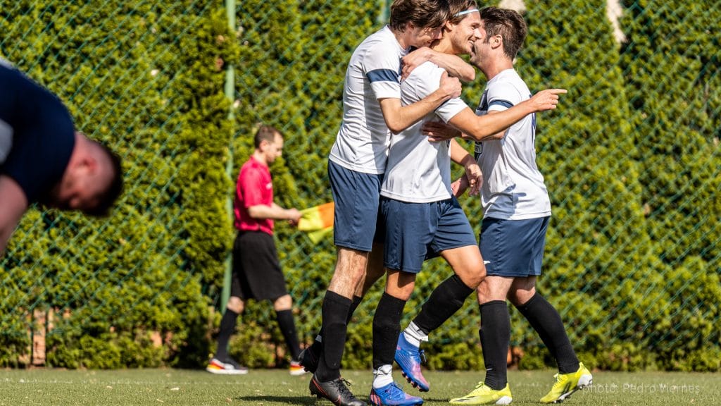 Krakow Dragoons FC celebrating a goal vs Tramwaj II