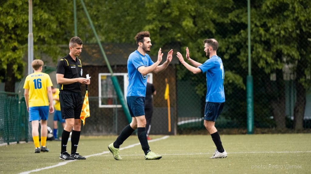 Emre Bezirkan and Yuri Samyonov of Krakow Dragoons FC vs Albertus