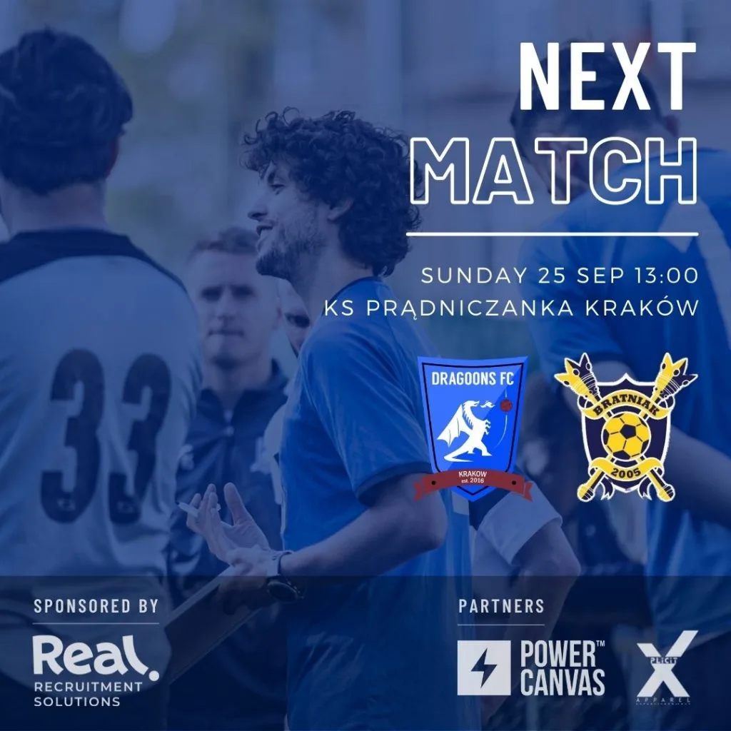 Krakow Dragoons FC vs Bratniak promotional photo for the A Klasa match on Sunday 25 September 13:00