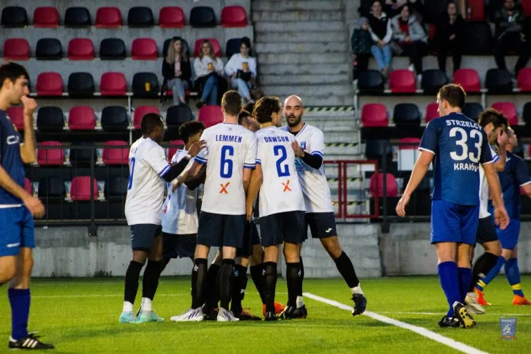 Krakow Dragoons FC celebrating a goal vs Strzelcy