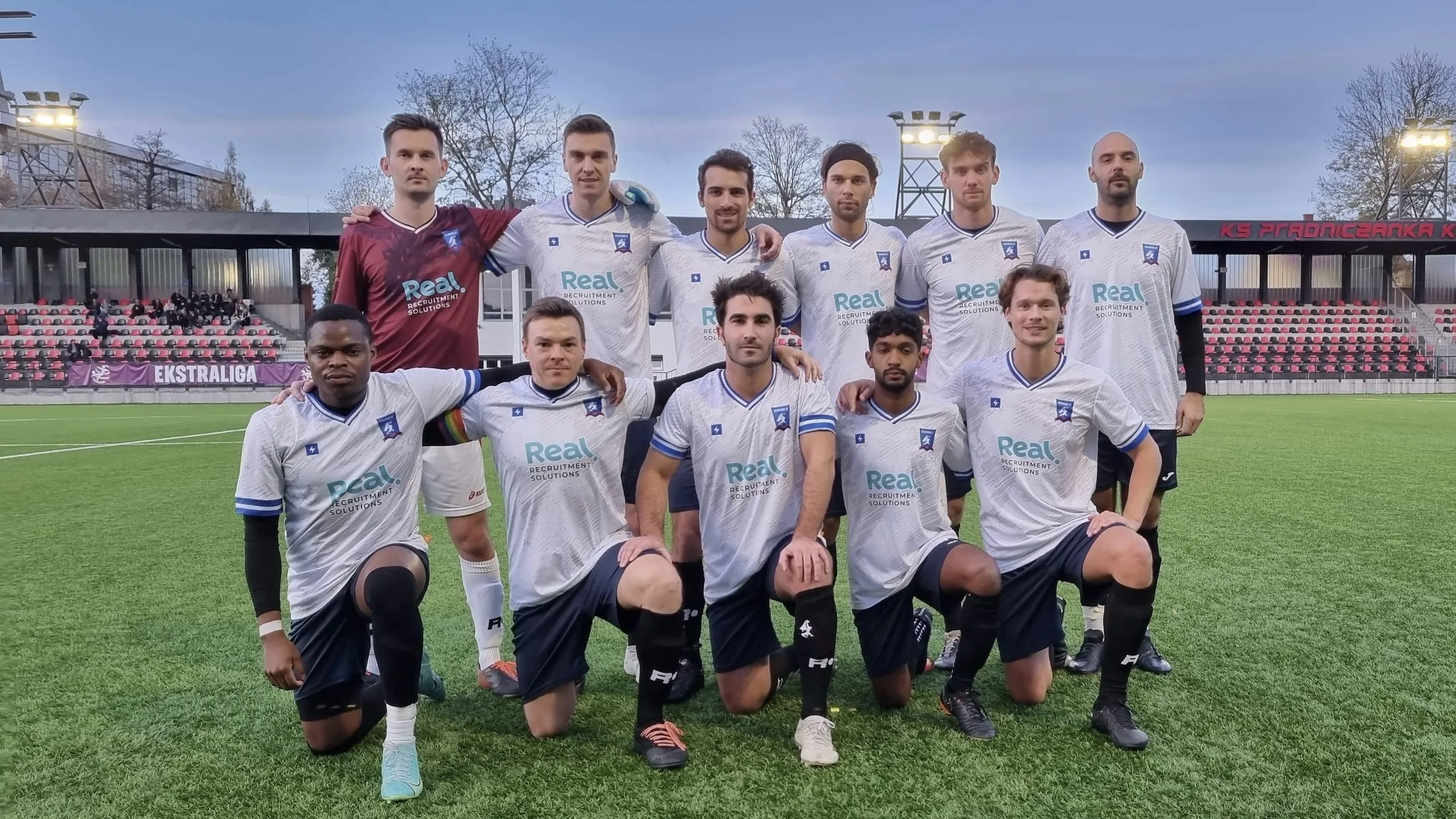 Krakow Dragoons FC starting 11 posing for a photo before the match vs Strzelcy