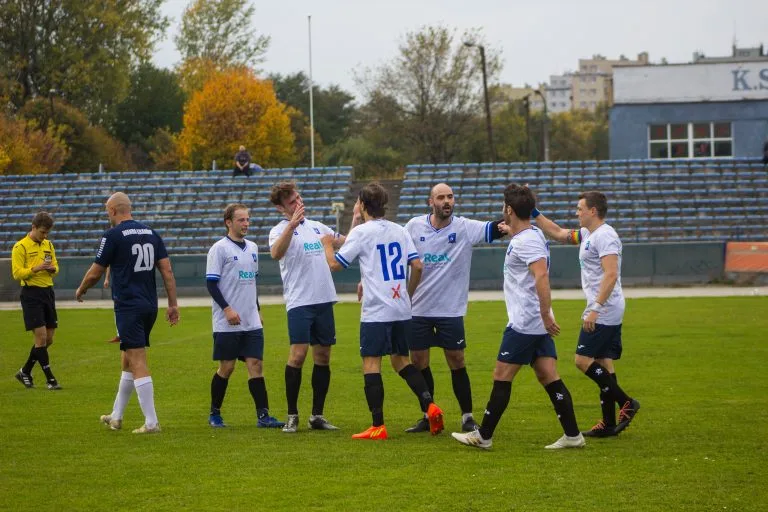 Krakow Dragoons FC celebrating a goal vs Wanda
