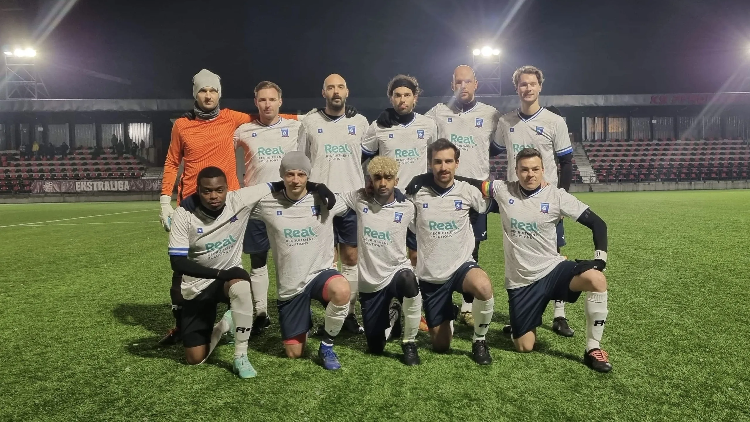 Krakow Dragoons FC starting 11 posing for a photo before the match vs Bieżanowianka