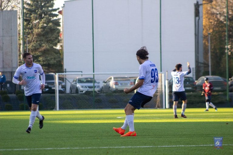 Alessandro Puerini of Krakow Dragoons FC celebrating a goal vs Podgórze