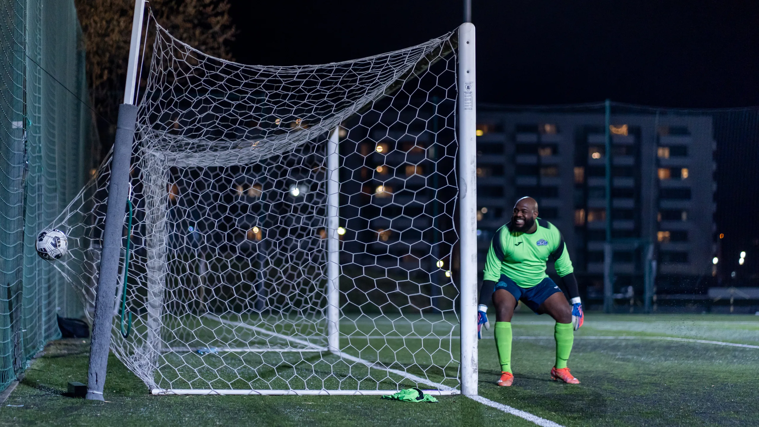Afc DWS goalkeeper reacting in disbelief as a ball goes inside his goal vs Krakow Dragoons FC