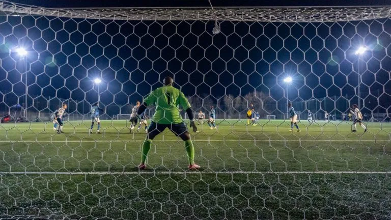 A view behind Afc DWS's net vs Krakow Dragoons FC