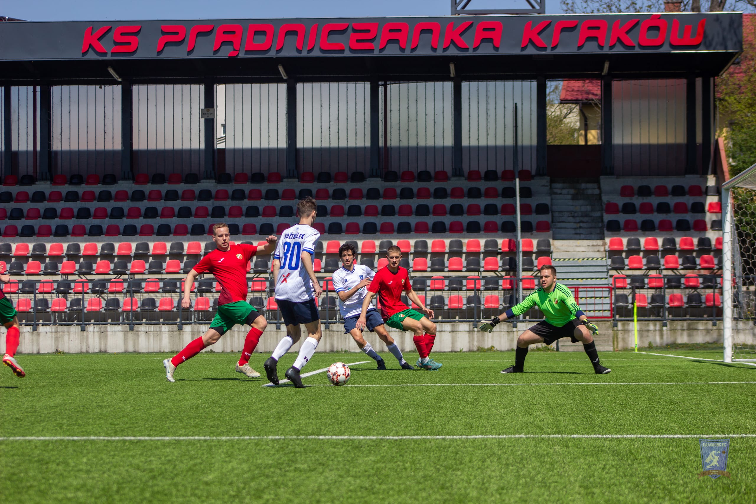 Martin Voženílek of Krakow Dragoons FC attempts a shot at target inside WLKS Krakus area