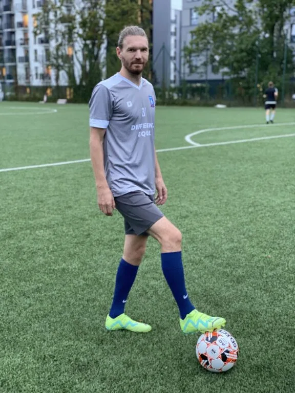 Boris Sidareika of Krakow Dragoons FC posing for a photo with a ball