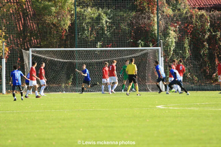 Brian Lemmen of Krakow Dragoons FC celebrates a goal following a corner kick