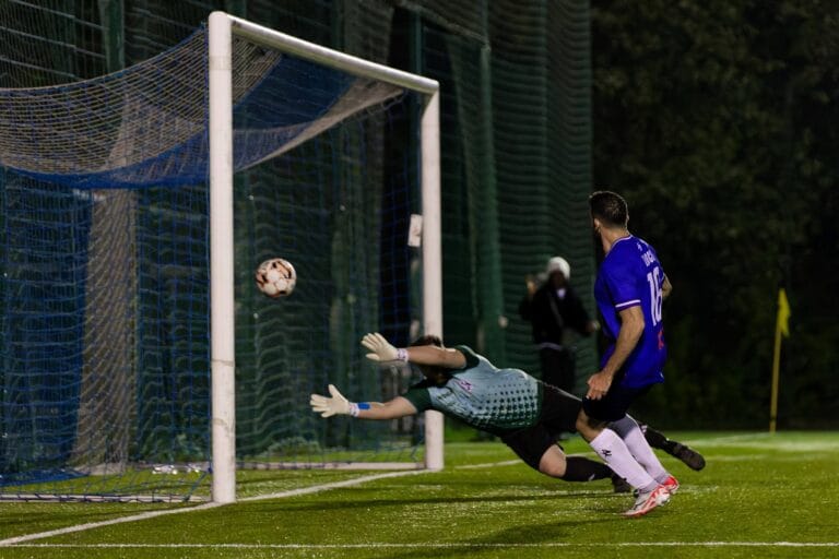 Francesco Leuci of Krakow Dragoons FC scores a goal