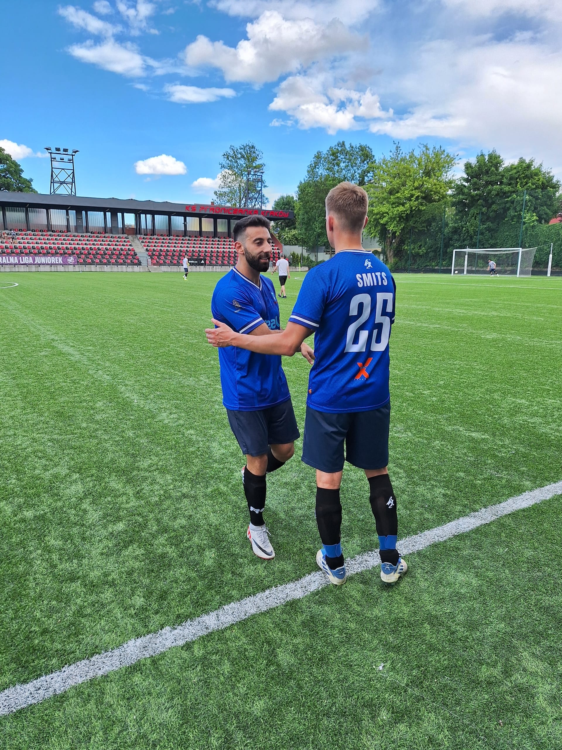 Francesco Leuci and Rob Smits of Krakow Dragoons FC greeting each other during warm-up