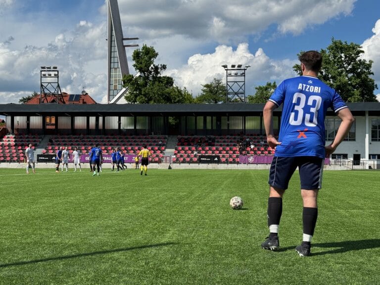 Omar Atzori of Krakow Dragoons FC prepares a free kick