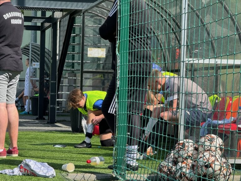 Krakow Dragoons FC subs preparing to enter the field