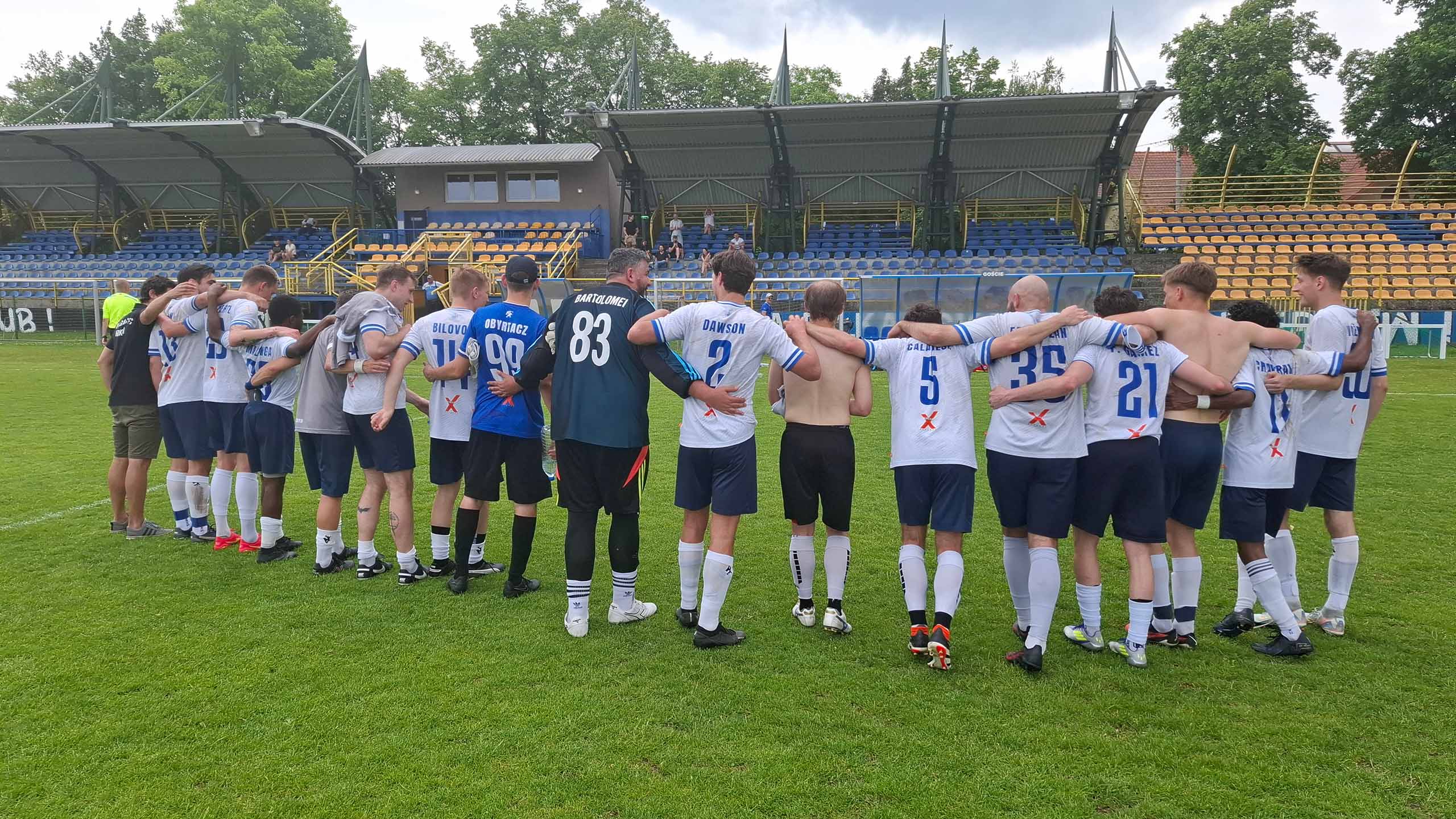 Krakow Dragoons FC players thank their fans after the last match of the season