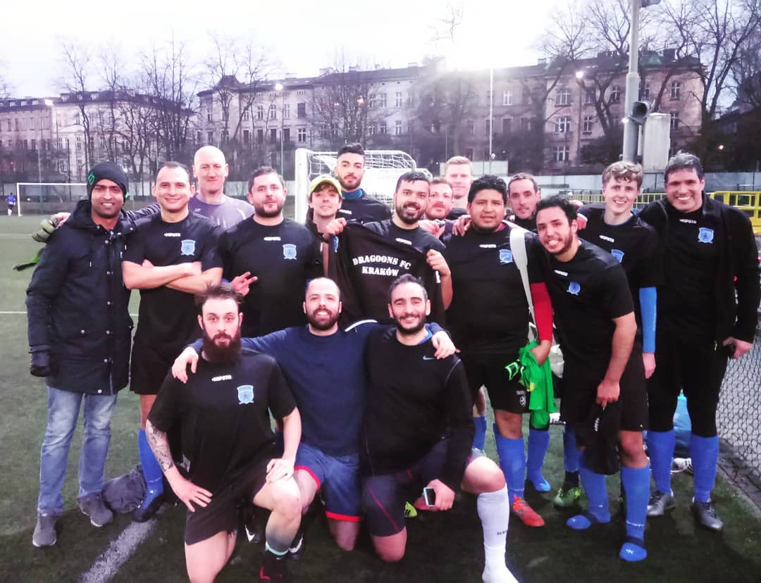 Krakow Dragoons FC players posing for a photo during a football tournament