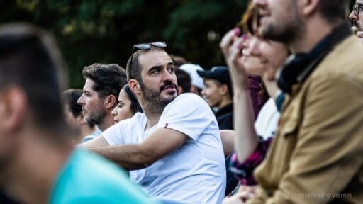 Renato Alves of Krakow Dragoons FC chatting on the stands during a football match