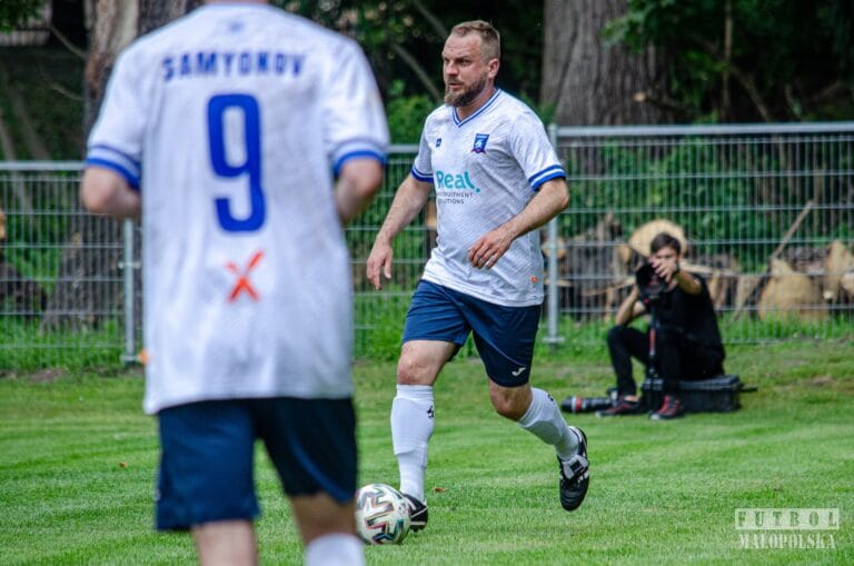 Piotr Hajnrych of Krakow Dragoons FC controlling the ball during a match
